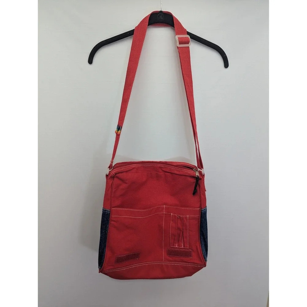 Y2K Disney Winnie the Pooh Messenger Bag Red Denim Groovy Rainbow OS 90's 2000s